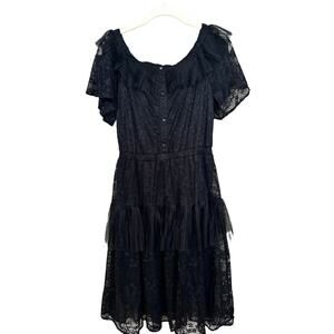 Vero Moda Black Lace Tulle Off the Shoulder Mixed Media Midi Knee Dress‎ Small S